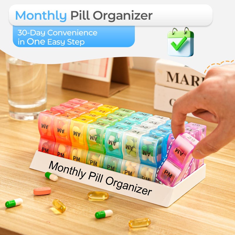 COLORWING Monthly Pill Organizer 2 Times a Day, one Month Pill Box AM PM, 30 Day Pill Case Small Compartments to Hold Vitamin and Travel Medicine Organizer, 31 Day Pill Organizer, 4 Week Pill Cases - Image 3